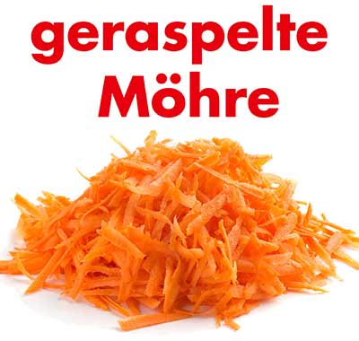 Geraspelte Möhre Ein kleiner Haufen geraspelte Möhren