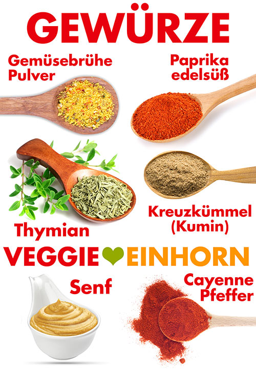 Gemüsebrühe Pulver, Paprika edelsüß, Thymian, Kreuzkümmel, Senf, Cayennepfeffer Gewürze für afrikanischen Erdnusseintopf