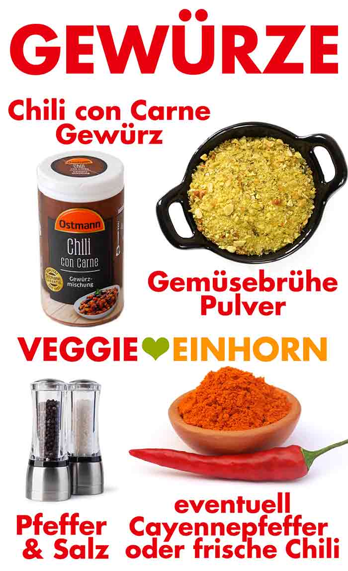 Gewürze für Chili sin Carne mit Linsen Gewürze für das Linsen Chili