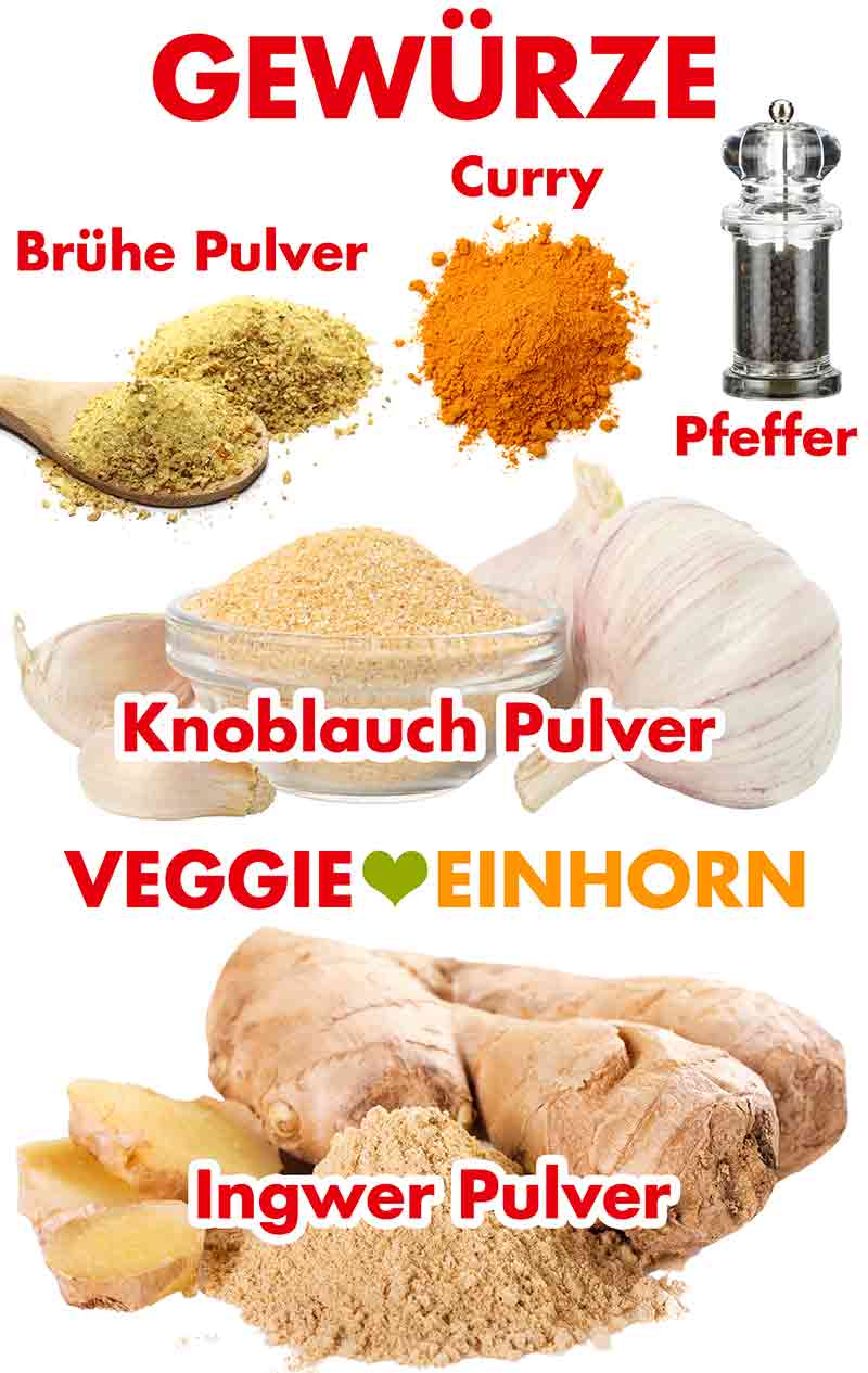 Brühe Pulver, Curry, Pfeffer, Knoblauchpulver, Ingwerpulver Gewürze für schnelles veganes Chicken Korma