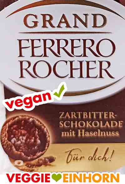 Text auf der Verpackung des veganen Grand Ferrero Rocher Grand Ferrero Rocher Zartbitter-Schokolade mit Haselnuss