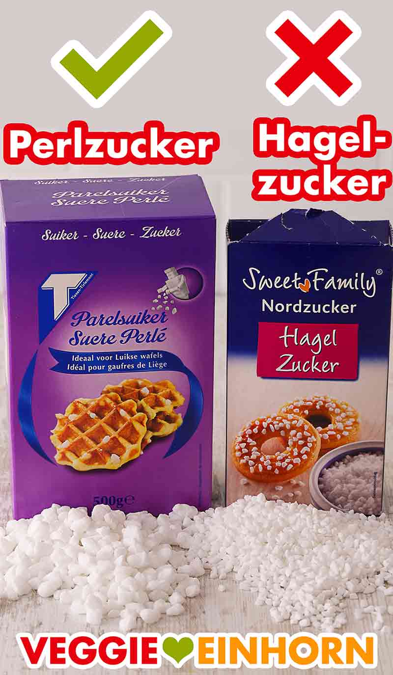 Hagelzucker und Perlzucker Eine Packung Hagelzucker und eine Tüte Perlzucker