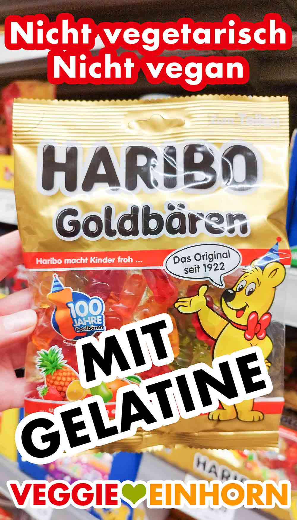 Haribo Gummibärchen sind nicht vegan und nicht vegetarisch. Sie enthalten Gelatine. Eine Packung Haribo Goldbären