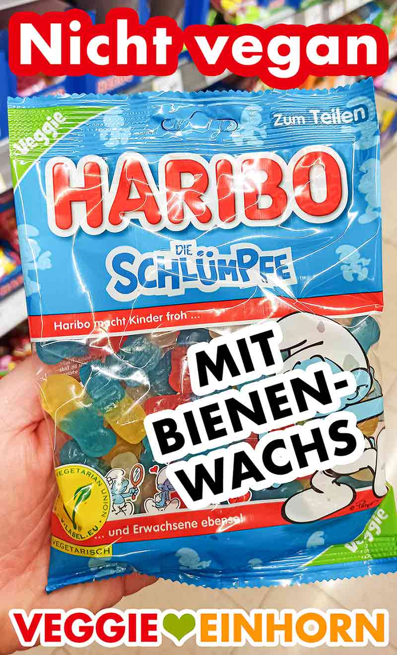 Haribo Schlümpfe sind nicht vegan. Sie enthalten Bienenwachs. Eine Packung Haribo Schlümpfe