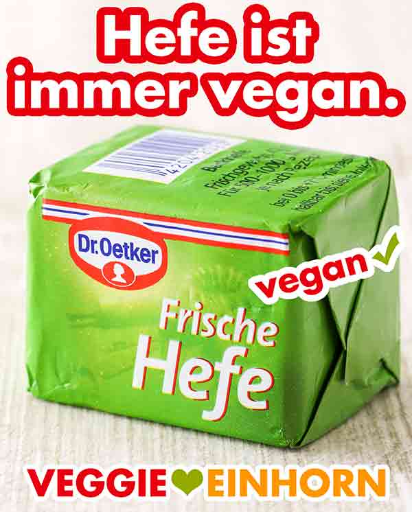 Die frische Hefe von Dr. Oetker ist vegan. Ein Würfel frische Hefe von Dr. Oetker.