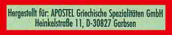 Die vegane Sour Creme wird hergestellt für: APOSTEL Griechische Spezialitäten GmbH, Heinkelstr. 11, 30827 Garbsen Hersteller Apostel Griechische Spezialitätem GmbH, Garbsen