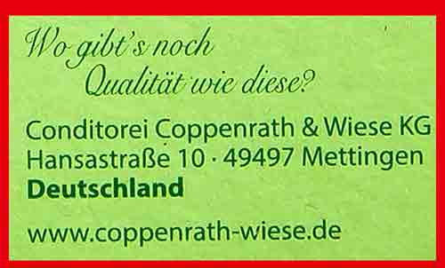 Die vegane Donauwellen Torte ist aus der Conditorei Coppenrath und Wiese. Hersteller Conditorei Coppenrath & Wiese