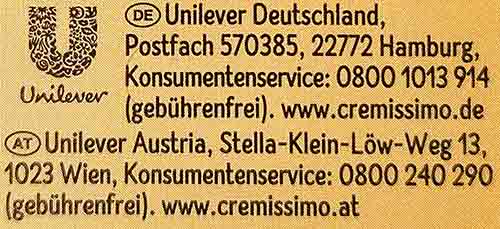 Cremissimo Eis wird von Unilever hergestellt. Hersteller Cremissimo Peanut Banana Unilever