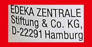 Adresse der Edeka Zentrale auf der Edeka My Veggie Vegane Creme EDEKA Zentrale Stiftung & Co. KG, D-22291 Hamburg