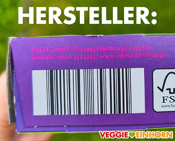 Euco GmbH D-22291 Hamburg EUCO GmbH Hersteller Angabe auf der Packung des Big Choc Mandel von vehappy