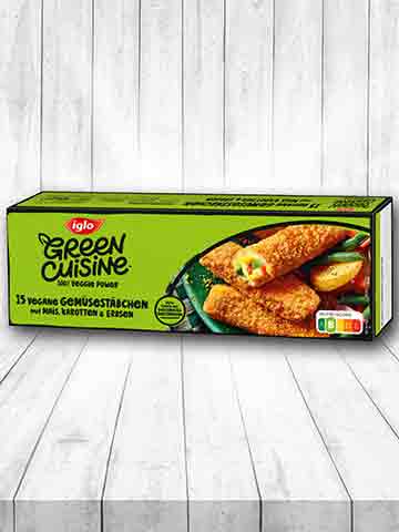 Eine Packung Gemüsestäbchen von Iglo Green Cuisine