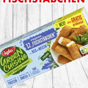 Eine Packung vegane Fischstäbchen von Iglo