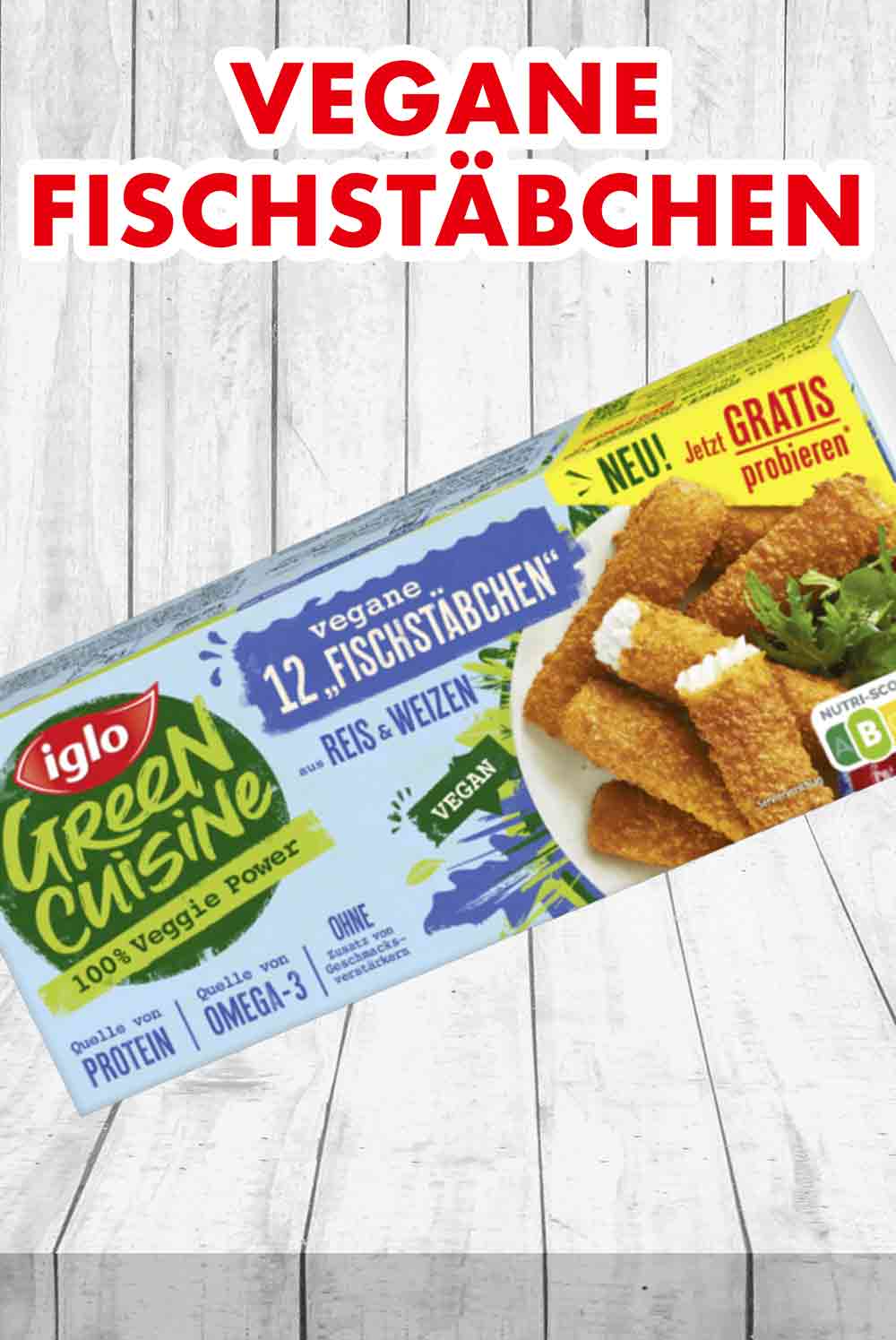 Die veganen Fischstäbchen von Iglo sind tiefgekühlt. Eine Packung vegane Fischstäbchen von Iglo