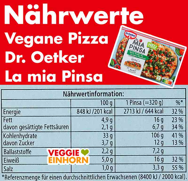 Kalorien Dr. Oetker vegane Fertigpizza La Mia Pinsa Nährwerte der veganen Pizza Dr. Oetker La Mia Pinsa