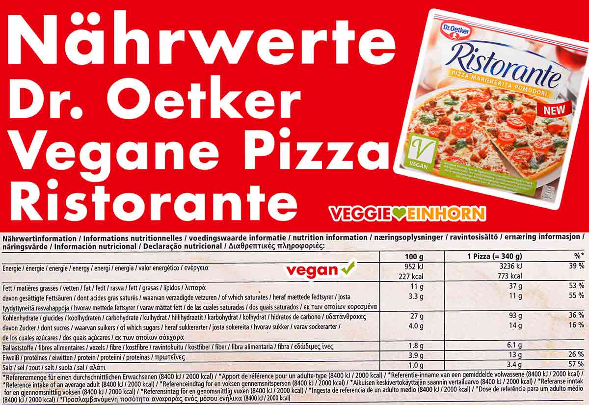 Kalorien der veganen Pizza Ristorante Margherita Nährwerte der veganen Dr. Oetker Pizza