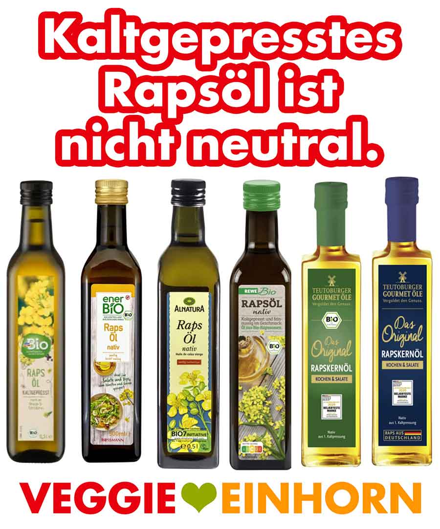 Flaschen mit kaltgepresstem Rapsöl