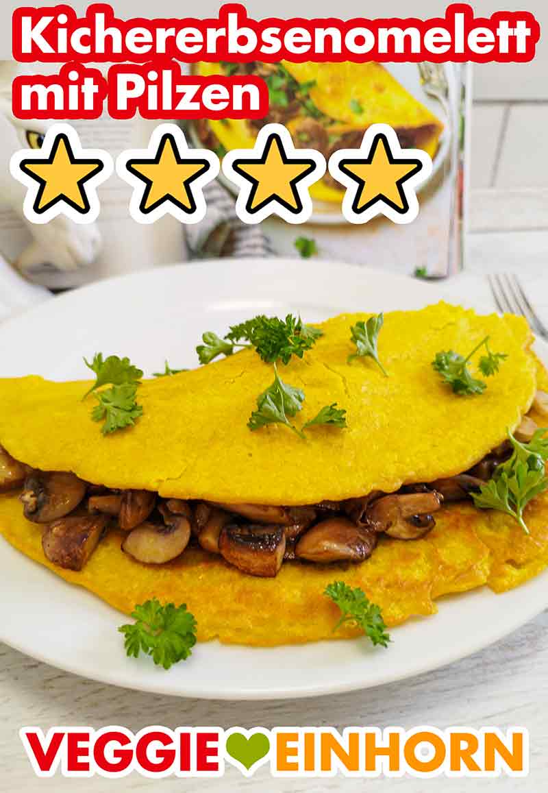 Das vegane Kichererbsenomelett mit Pilzen schmeckt sehr gut. Nahaufnahme des veganen Omelettes aus dem Kochbuch Vegan schnell und einfach von Mélanie Mardelay