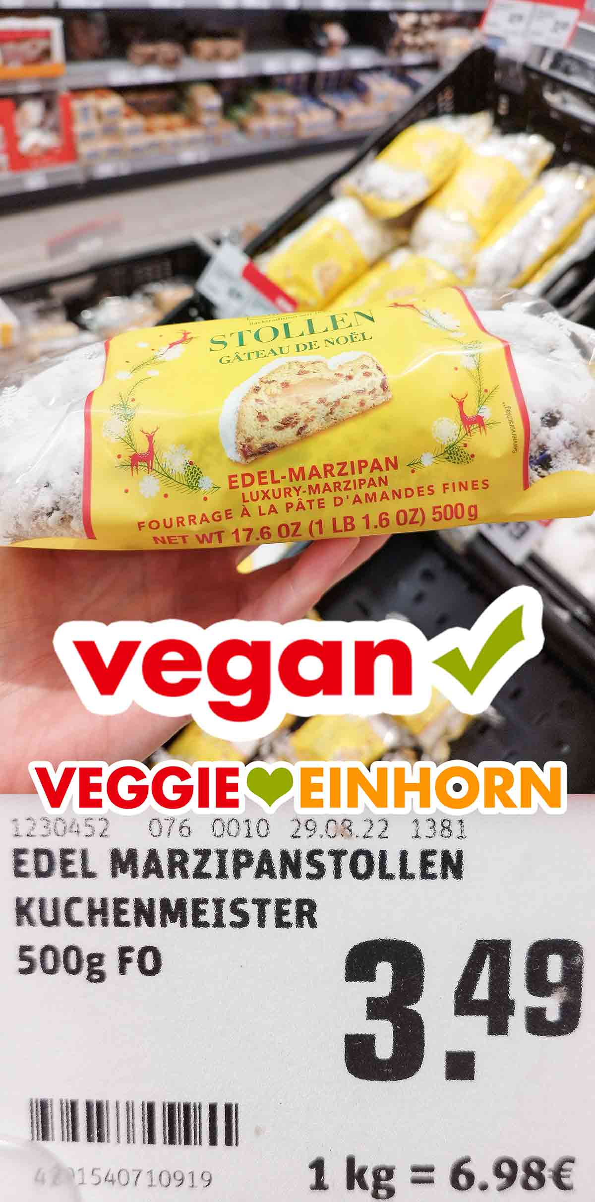 Der 500 g Edel-Marzipanstollen von Kuchenmeister hat bei Rewe 3,49 Euro gekostet. Edel Marzipanstollen von Kuchenmeister im Supermarkt