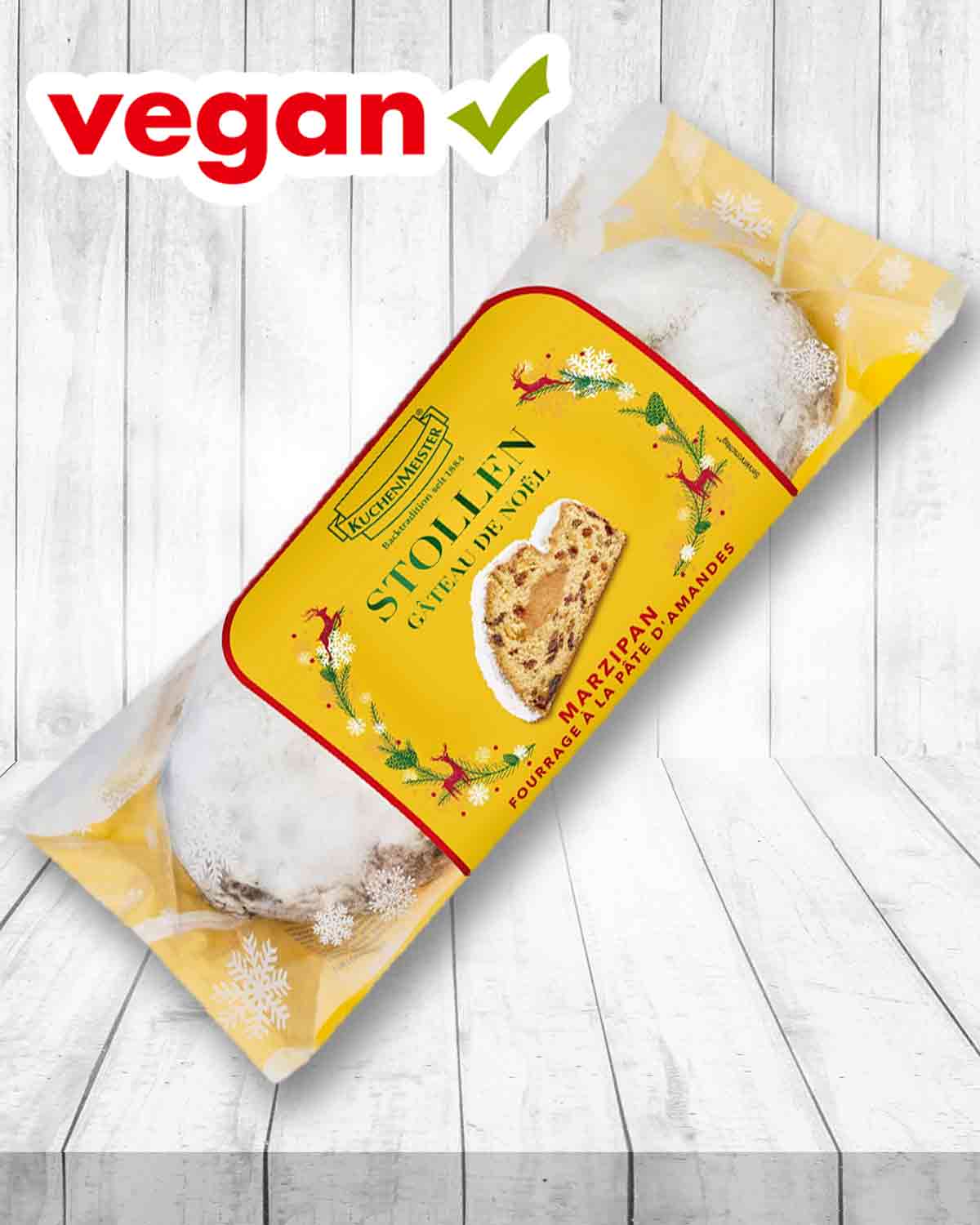 Der Kuchenmeister Edelmarzipanstollen ist ein beliebtes veganes Weihnachtsgebäck. Veganer Edel-Marzipanstollen von Kuchenmeister