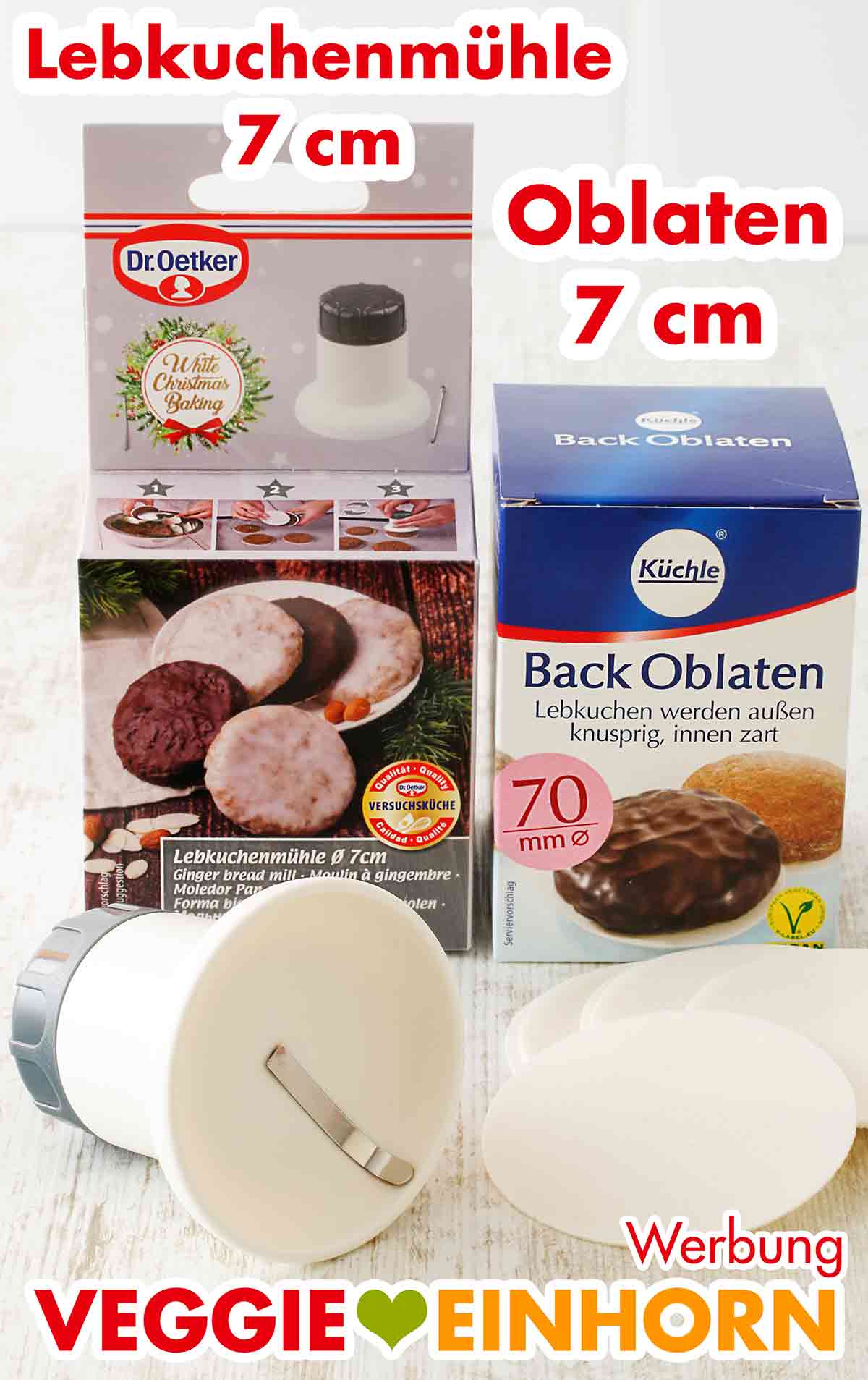 Lebkuchenmühle und Oblaten für Elisenlebkuchen Lebkuchenmühle 7 cm von Dr. Oetker und Backoblaten 70 mm von Küchle
