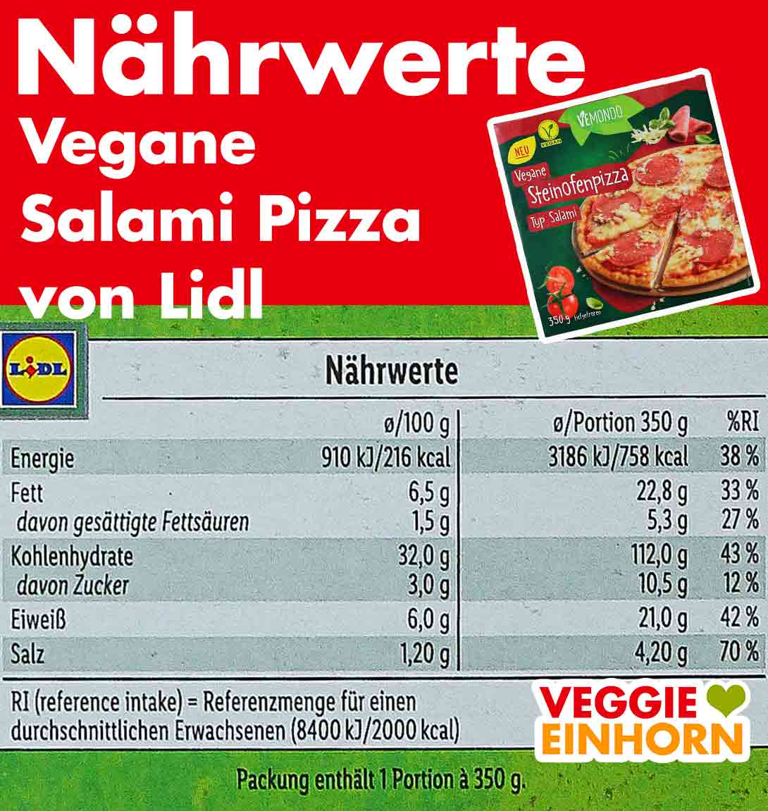 Nährwerte der veganen Pizza Salami von Lidl Nährwertangaben der veganen Salami Pizza von Vemondo