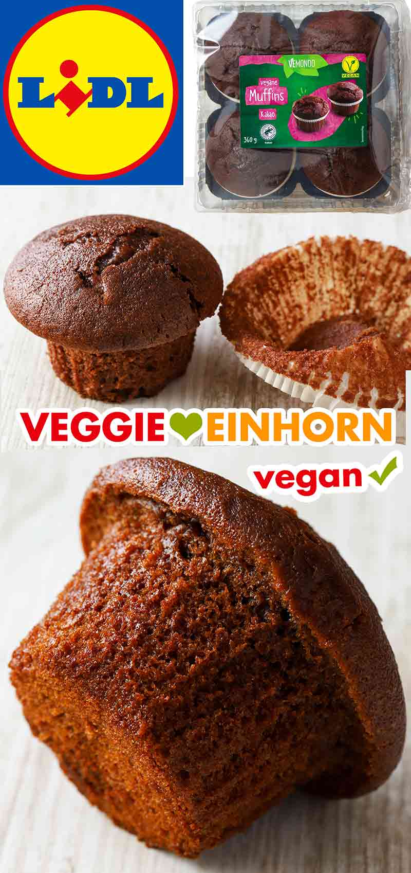 Die veganen Schoko Muffins von Lidl sind sehr saftig. Ausgepackte Schokomuffins von Lidl