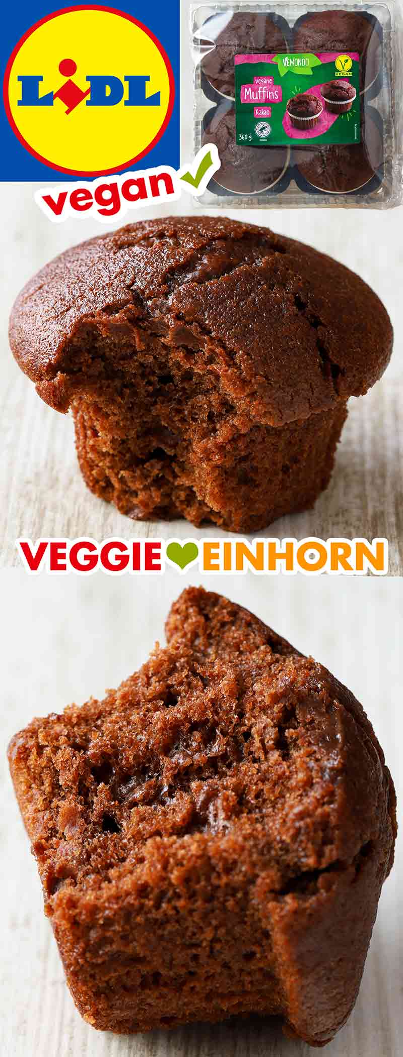 Der vegane Schoko Muffin von Lidl ist angebissen. Angebissener Schokomuffin von Lidl