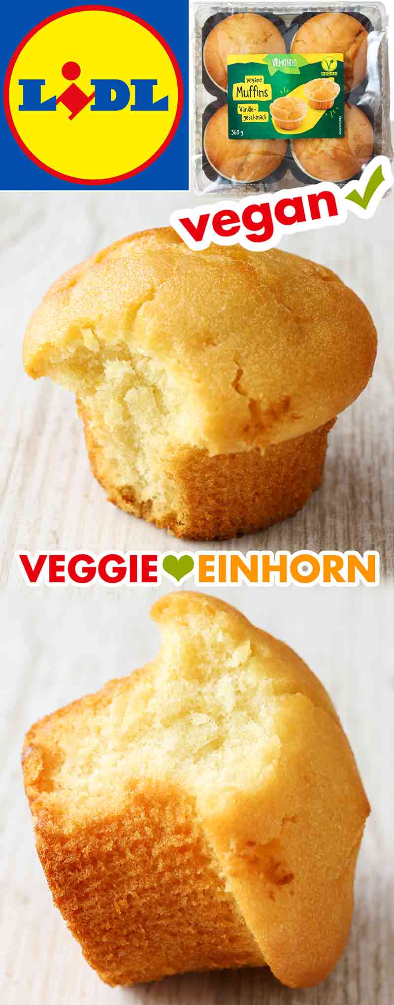 So sieht der vegane Vanillemuffin von Lidl angebissen aus. Angebissener veganer Vanille Muffin von Lidl