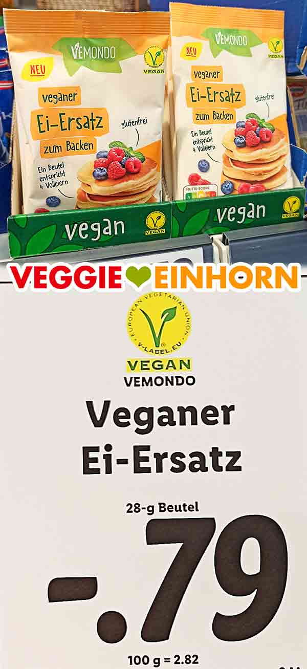 Ein Päckchen kostet 79 Cent. Lidl Vemondo Veganer Ei-Ersatz