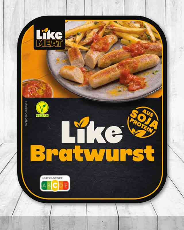 Eine Packung Like Meat Bratwurst
