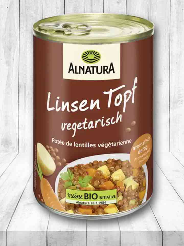 Eine Dose Alnatura Linsen Topf vegetarisch