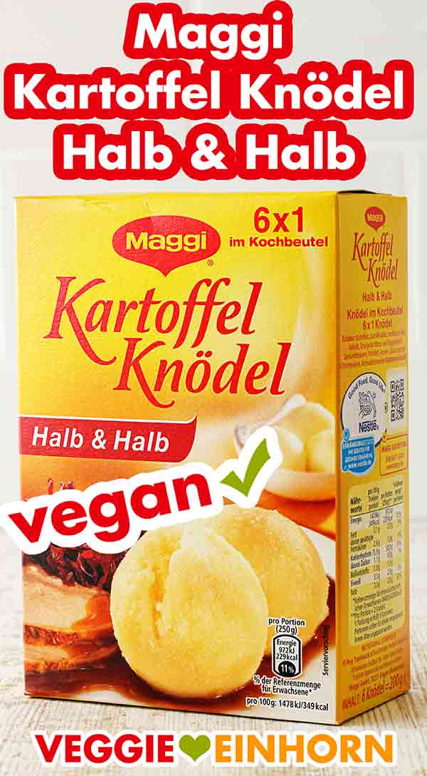 Maggi Kartoffelknödel sind vegan. Eine Packung Maggi Kartoffelknödel
