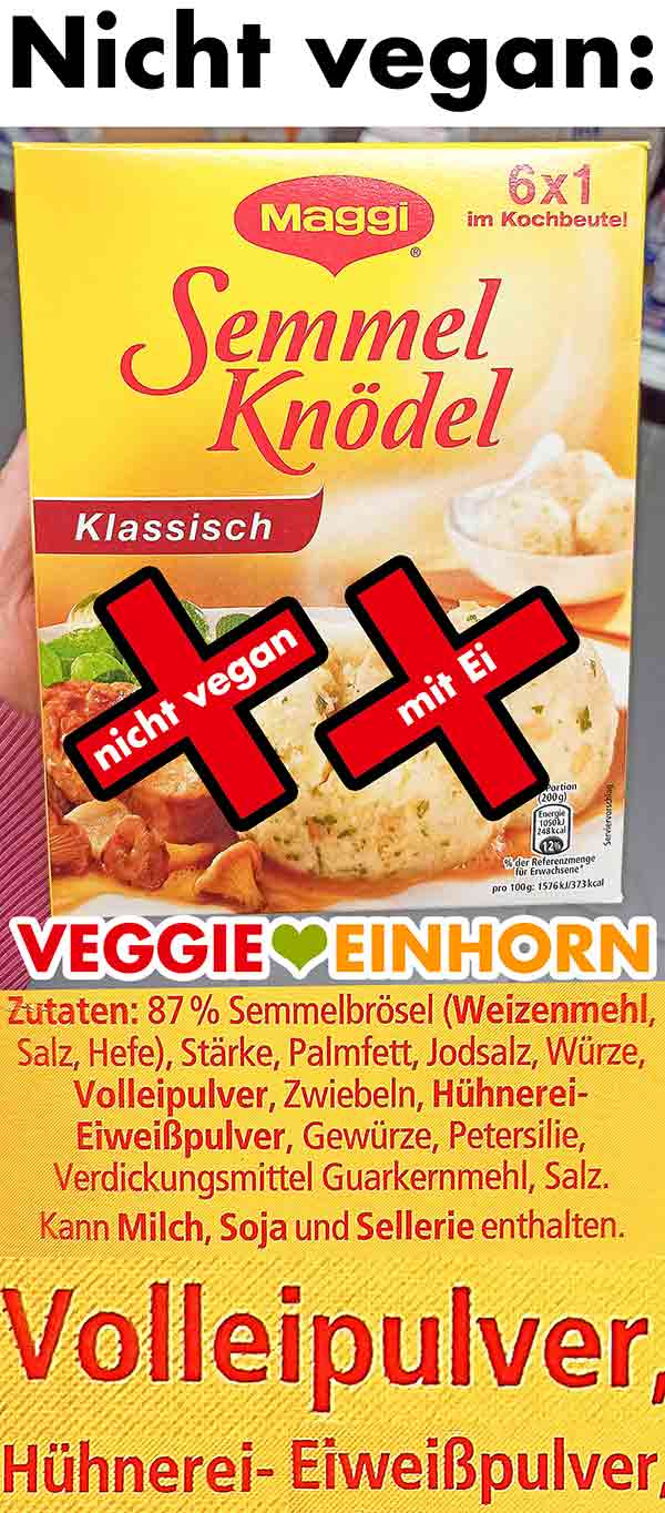 Maggi Semmel Knödel sind nicht vegan Maggi Semmelknödel klassisch