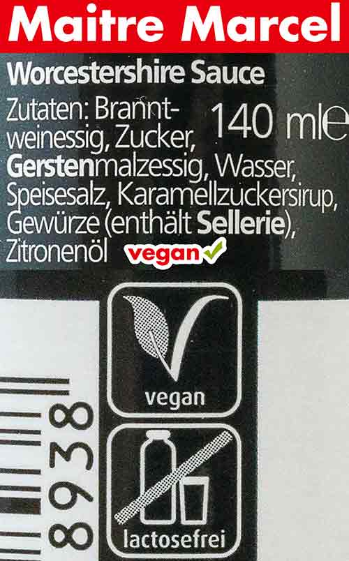 Inhaltsstoffe von Maitre Marcel Worcestershire Sauce Zutaten von Maitre Marcel veganer Worcestersauce