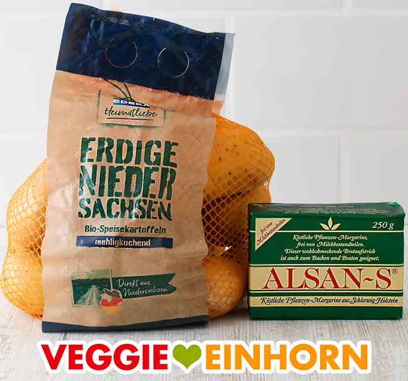 Mehlig kochende Kartoffeln und vegane Margarine Mehlig kochende Kartoffeln und Alsan-S vegane Butter