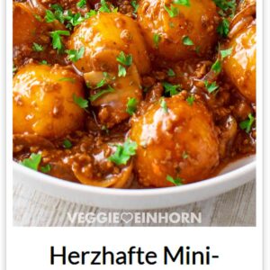 Mini Knödel Pfanne mit Pilzen und veganem Hack