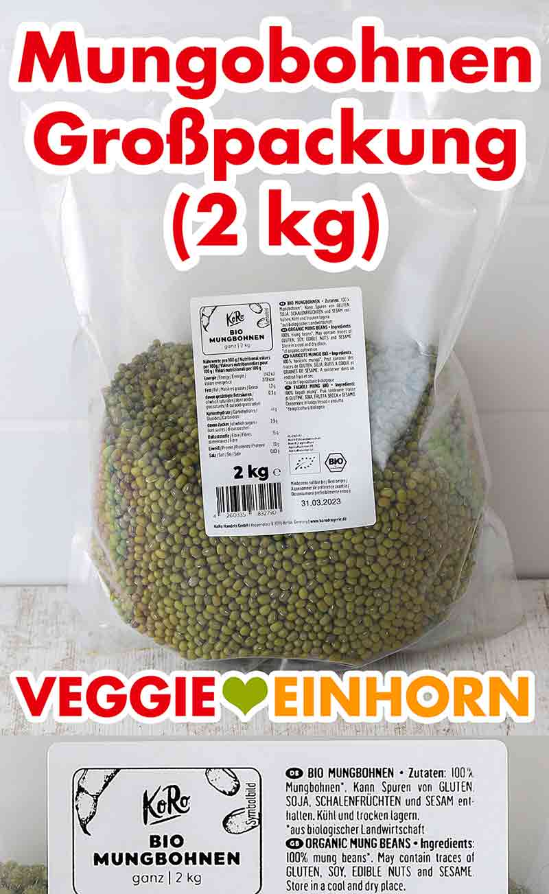 Von Koro gibt es Mungobohnen in einer 2 Kilo Packung. Eine Großpackung Mungbohnen von Koro