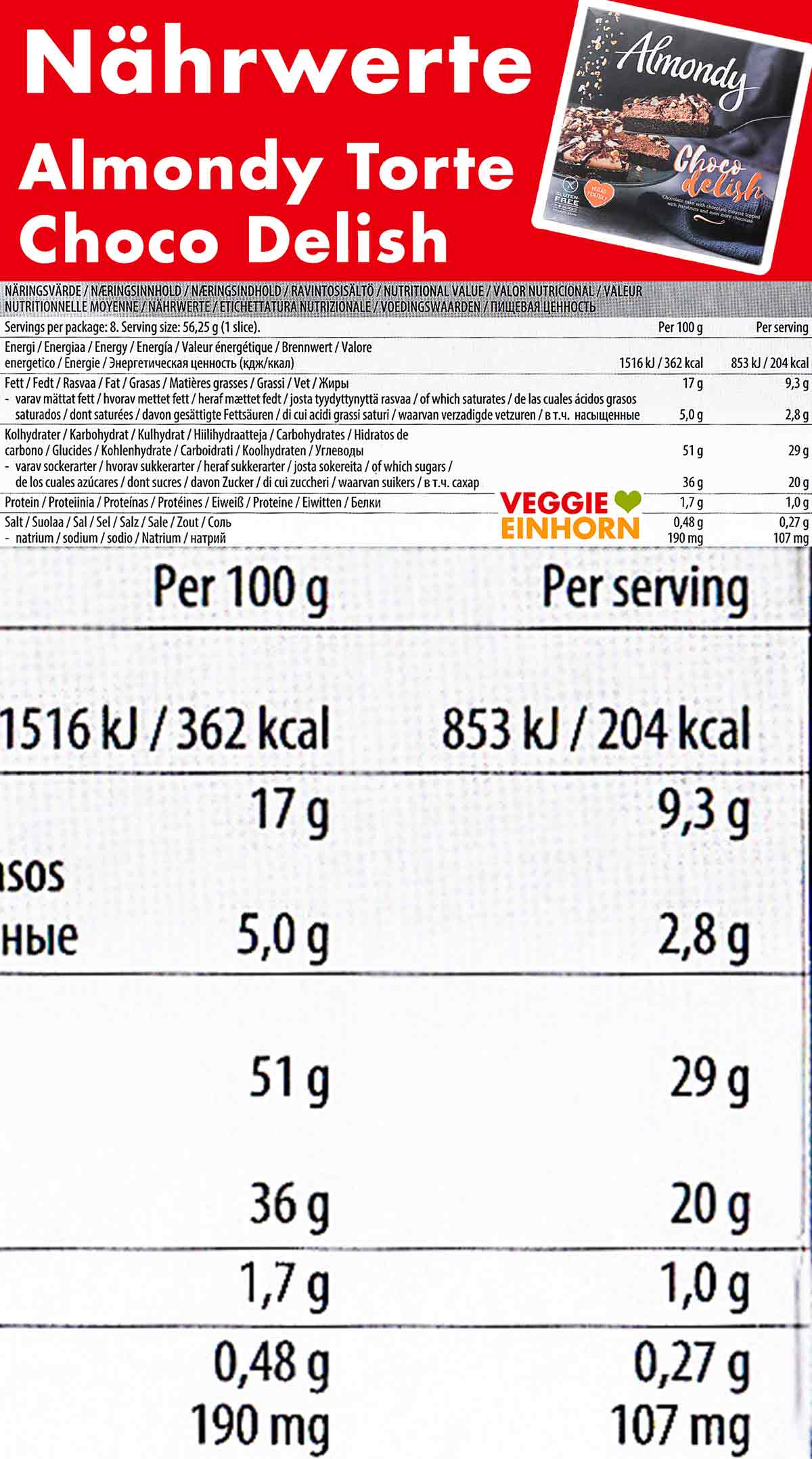 Kalorien der Almondy Choco Delish Torte Nährwerte der veganen Torte von Almondy