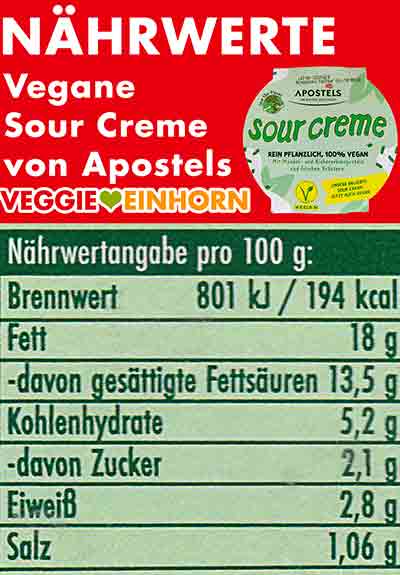 Kalorien und Nährwertetabelle der veganen Sour Creme von Apostels Nährwerte der veganen Sour Creme von Apostels