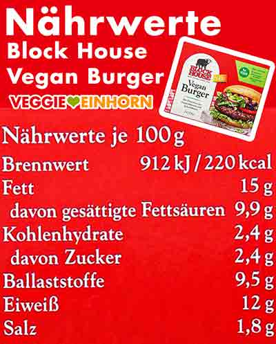 Kalorien der veganen Burger von Block House Nährwerte der Block House Vegan Burger
