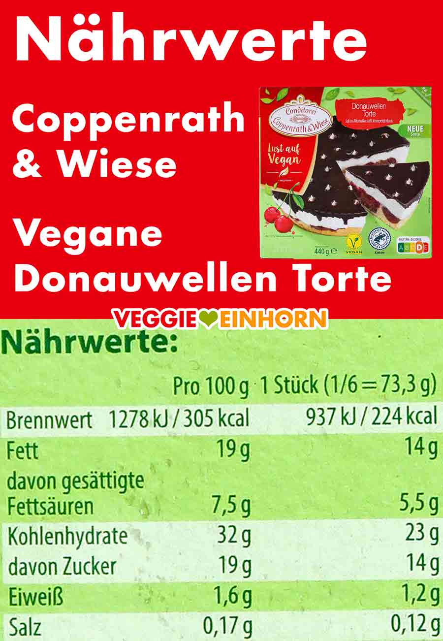 Nährwerte Tabelle für die vegane Donauwellen Torte der Conditorei Coppenrath und Wiese Nährwerte der veganen Donauwellen Torte von Coppenrath und Wiese