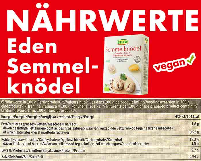 Nährwerte Eden Semmelknödel Nährwerte der Bio Semmelknödel von Eden