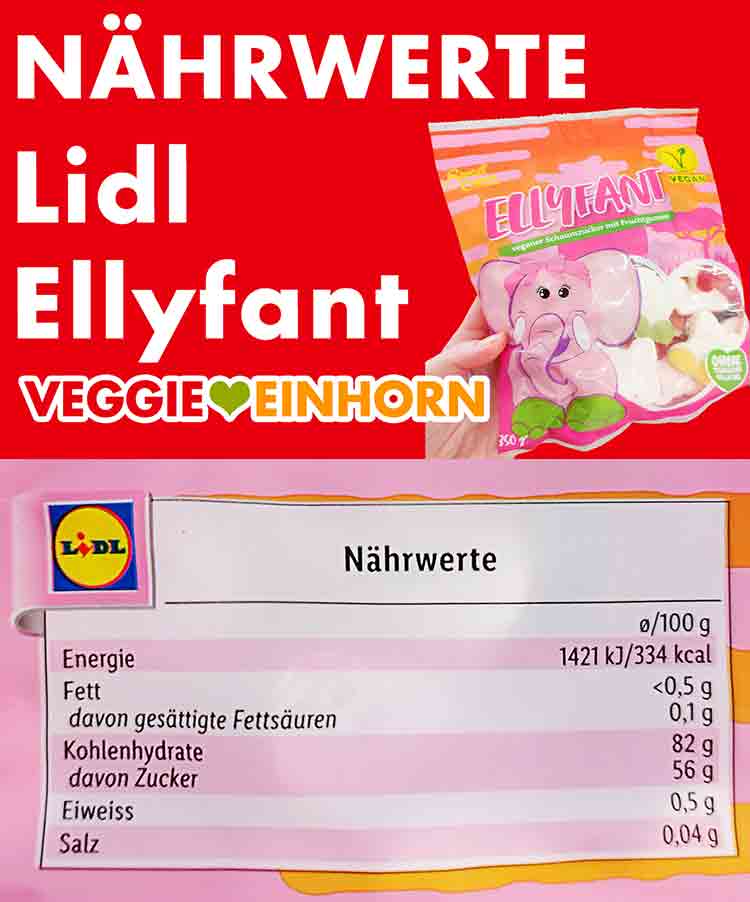 Nährwerte und Kalorien der veganen Ellyfant Fruchtgummis von Lidl Nährwerte von Lidl Ellyfant