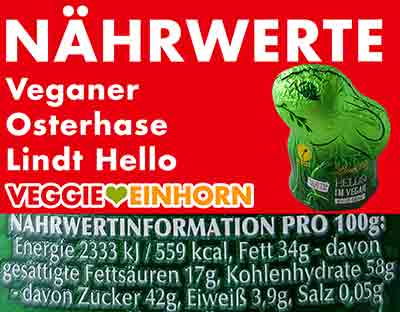Nährwerte und Kalorien des Lindt Hello Bunny vegan Nährwerte des veganen Lindt Hello Osterhasen