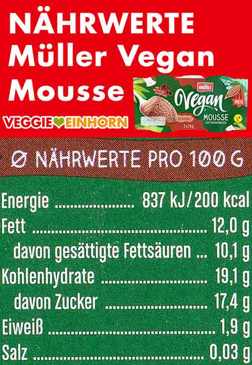 Nährwerte des veganen Mousse au Chocolat von Müller Milch Nährwerte Müller Vegan Mousse Schoko