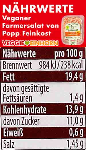 Kalorien und Nährwerte des veganen Farmersalates von Popp Nährwerte Tabelle des veganen Farmersalates von Popp Feinkost