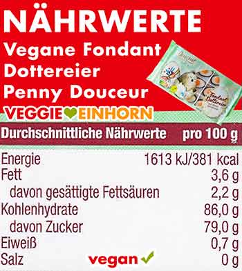 Nährwerte Penny Douceur Fondant Dotter Eier Nährwerte der veganen Fondant Eier von Penny