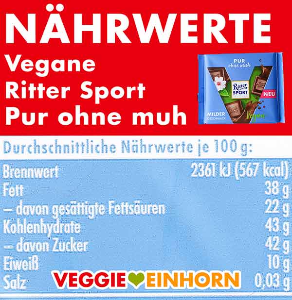 Ritter Sport Pur ohne muh Nährwerte Nährwerte der veganen Schokolade Pur ohne muh von Ritter Sport