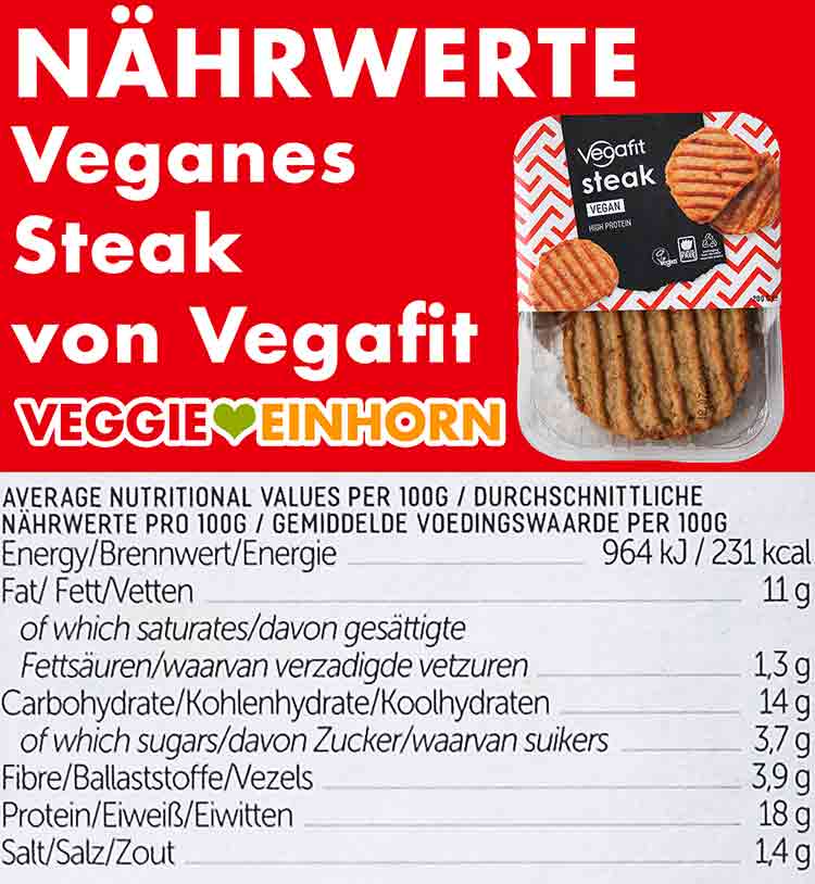 Nährwerte der Vegafit Steaks Nährwerte der veganen Steaks von Vegafit