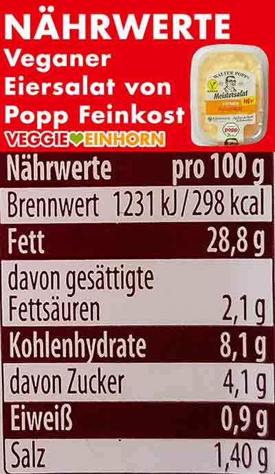 Kalorien des veganen Eifreisalates von Popp Feinkost Nährwerte des veganen Eiersalates von Popp Feinkost